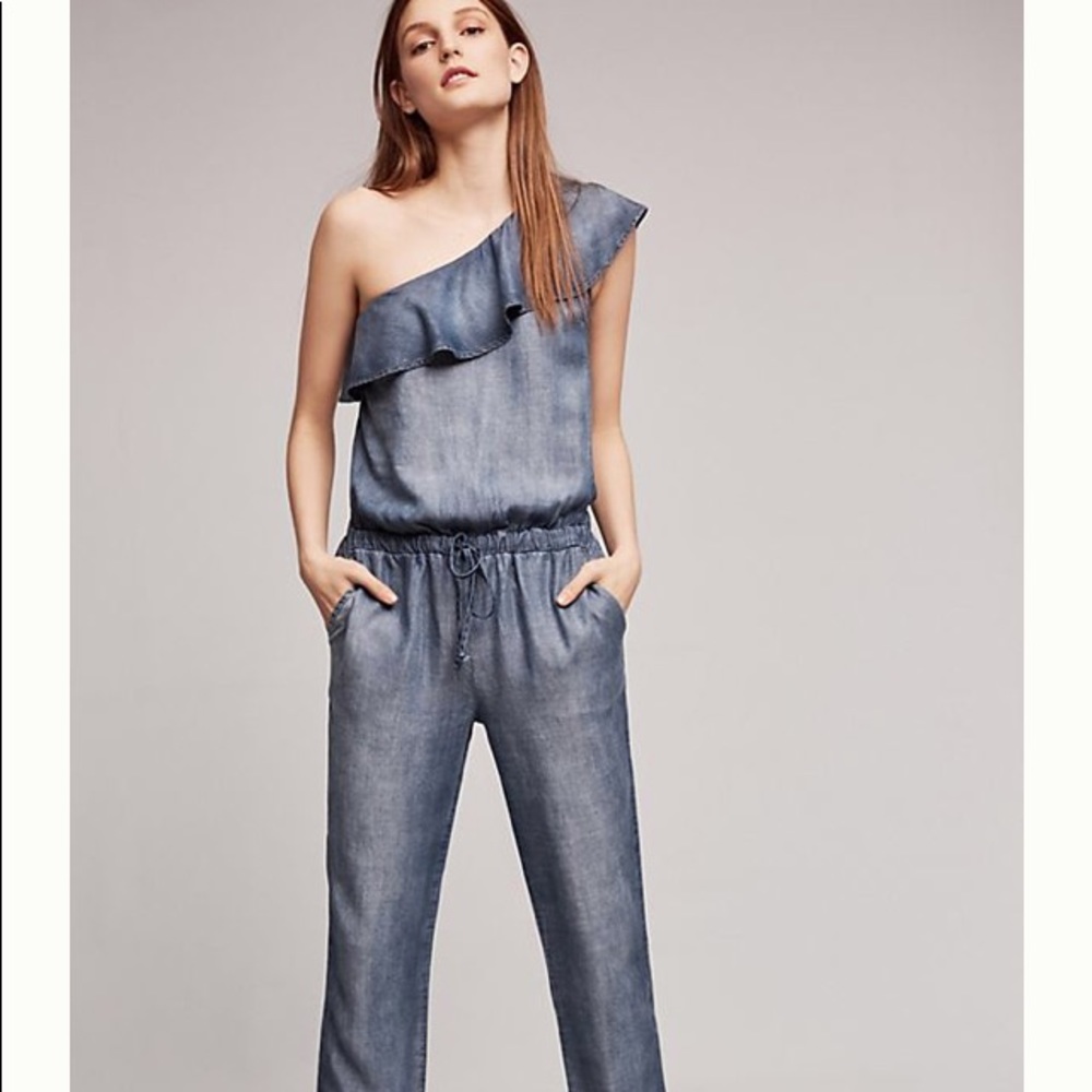Cloth & Stone Blue One-Shoulder Jumpsuit